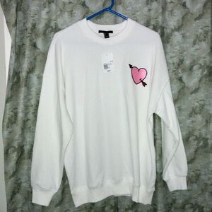 White Pullover with Pink Heart Design